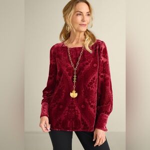 Soft Surroundings Vanetta Velvet Top in a red/berry color Sz XL NWT  Holiday
